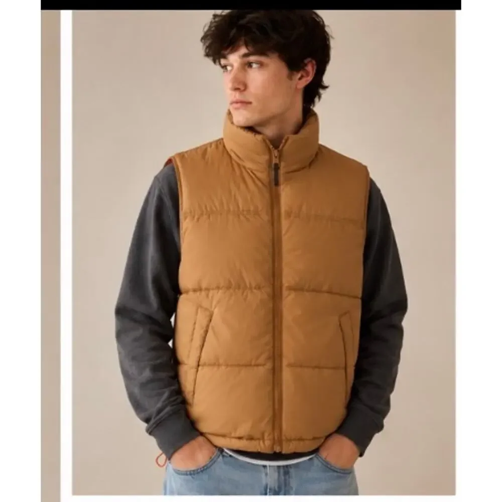 American Eagle Brown Puffer Vest Y2K USAE 1977 Expedition Hood Mens Size XS